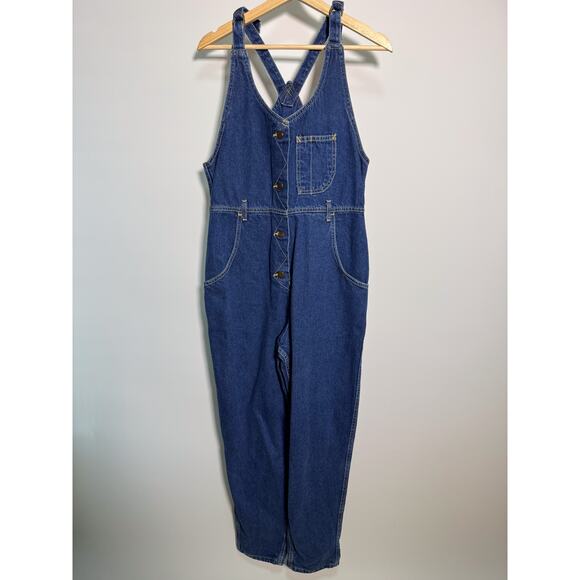 Vintage Lee Denim Overalls Women’s 11/12  Cross Back Bib Button Front Jumpsuit - Picture 2 of 7